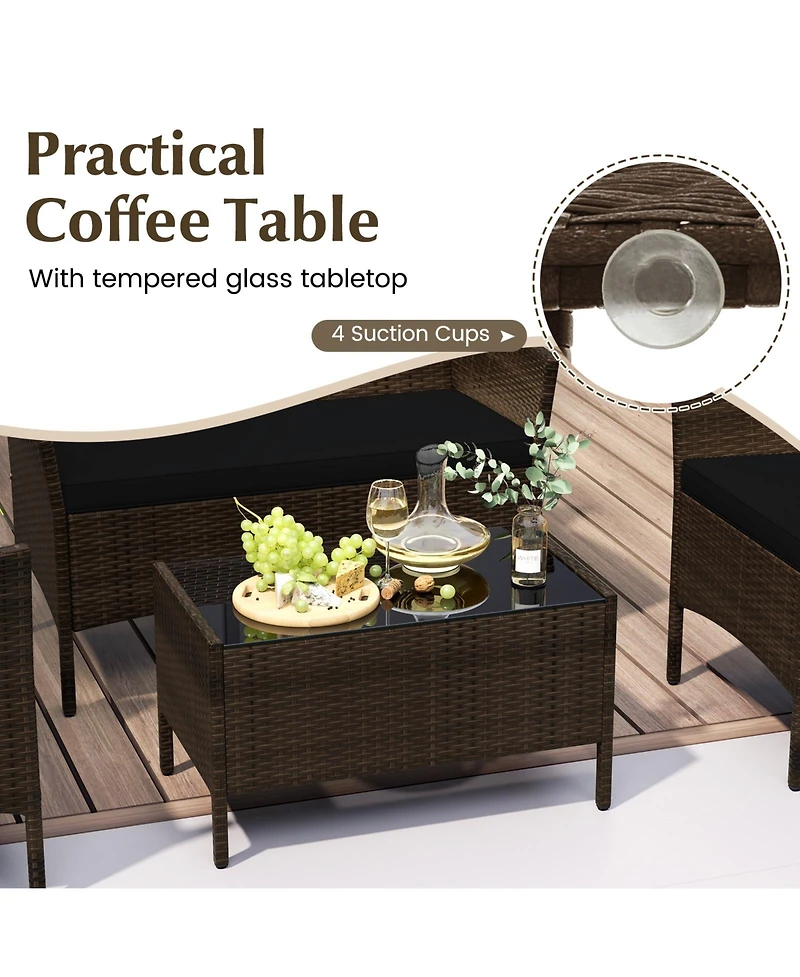 Slickblue 4 Piece Patio Rattan Conversation Set with Cozy Seat Cushions
