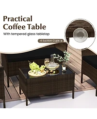 Slickblue 4 Piece Patio Rattan Conversation Set with Cozy Seat Cushions