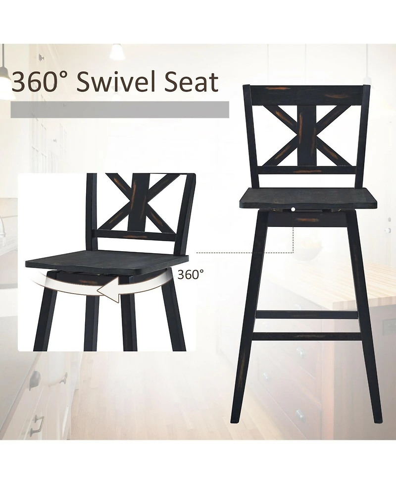 Set of 2 360-Degree Swivel Bar Stools for Home Restaurant
