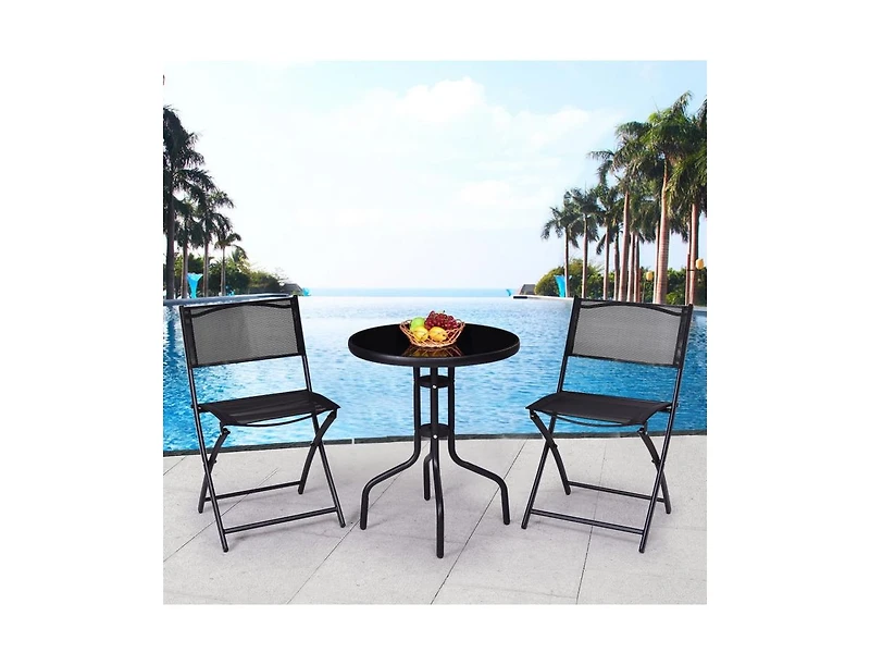 Slickblue 3 Pieces Folding Bistro Table Chairs Set for Indoor and Outdoor
