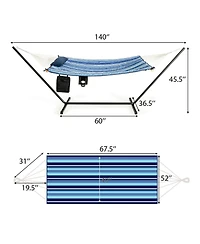 Slickblue Hammock Chair Stand Set Cotton Swing with Pillow Cup Holder Indoor Outdoor