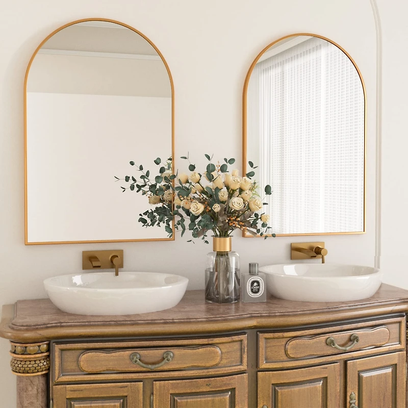 Homlux Arched Wall Mounted Mirror 20"x30" in Gold
