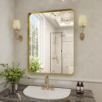 Homlux 30"x40" Gold Deep Frame Bathroom Mirror with Modern Rounded Corners, Horizontal or Vertical Hang