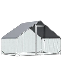 Simplie Fun Metal Chicken Coop Run with Cover, Walk-In Outdoor Poultry Pen for Rabbits, Ducks, Large Hen House for Yard, 10' x 6.5' x 6.5', Silver