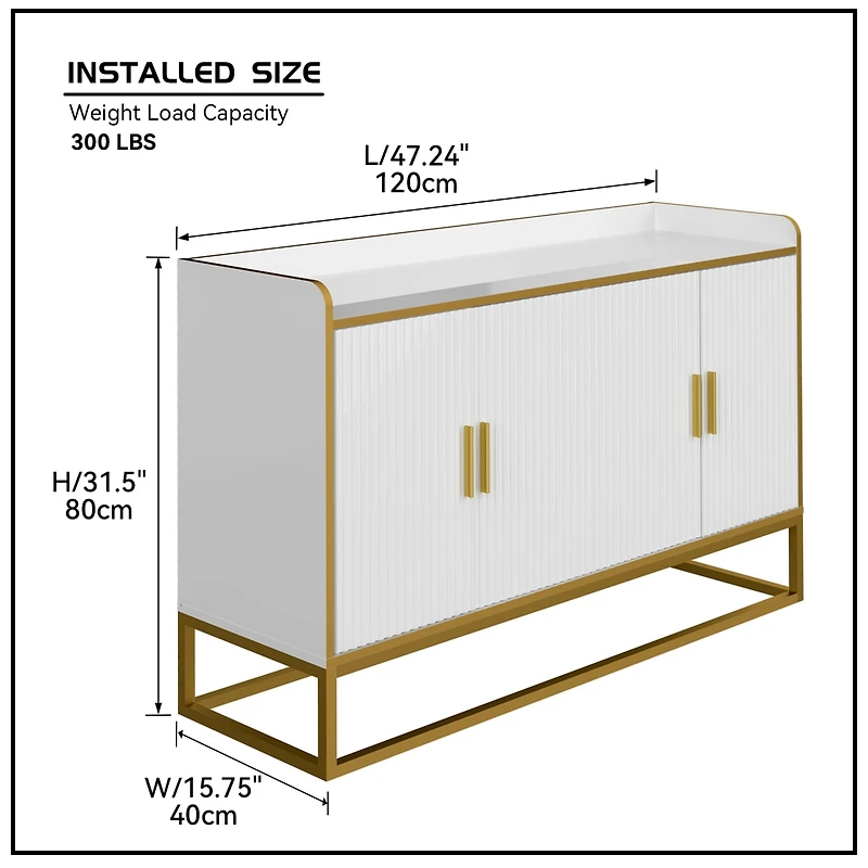 Modern Kitchen Buffet Storage Cabinet Cupboard White Gloss With Metal Legs For Living Room Kitchen