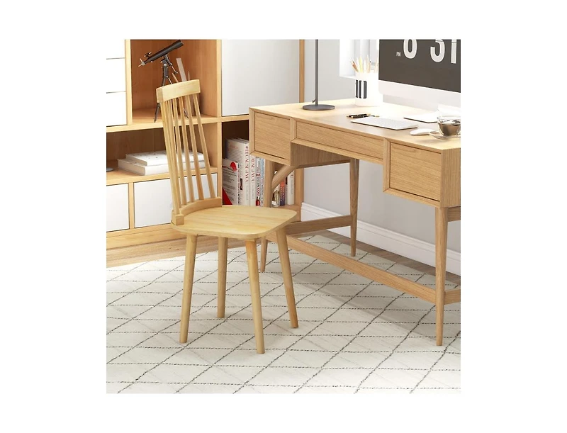 Slickblue Windsor Dining Chairs Set of 2 with High Spindle Back and Natural Rubber Wood Legs for Dining Room Living Room-Natural