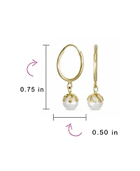 Bling Jewelry Petite Tiny10K Yellow Gold White 4.5 Mm Round Freshwater Cultured Pearl Drop Ball Dangle Hoop Earring