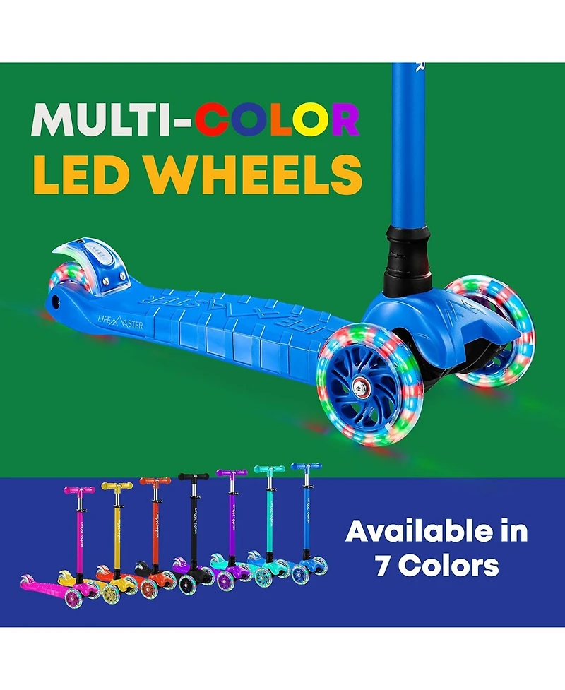 Lifemaster Kids Scooter – Children and Toddler 3 Wheel Kick Led Lights Illuminate when Rolling– Adjustable Handle