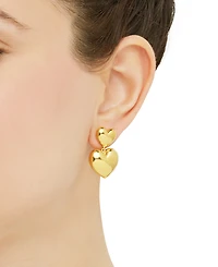 Polished Graduated Double Heart Drop Earrings in 14k Gold, 1"