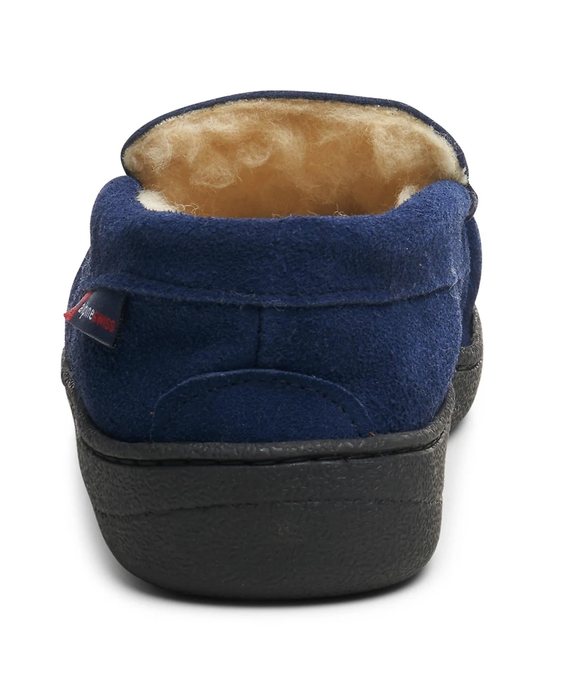 Alpine Swiss Men's Moccasin Slippers Genuine Suede House Shoe Memory Foam Insole Plush Faux Shearling Lining Comfy Indoor Outdoor Anti-Slip Rubber Sol