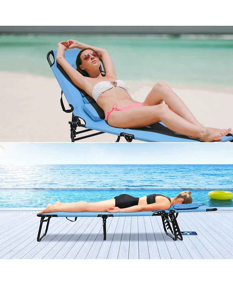 Costway Patio Foldable Chaise Lounge Chair Bed Outdoor Beach Camping Recliner Pool Yard