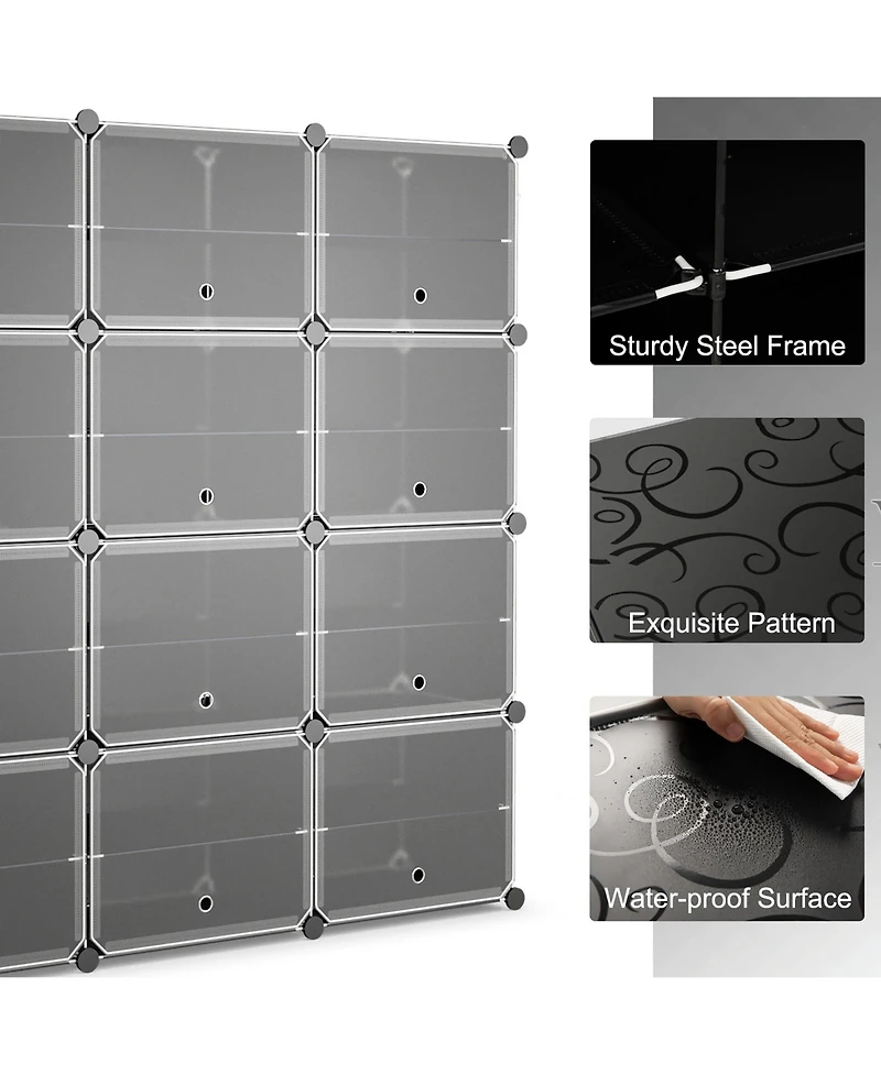 Portable Shoe Rack Organizer 12-Cube 48 Pair Shelf Storage Cabinet w/Hook