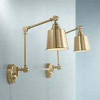 360 Lighting Mendes Modern Swing Arm Wall Lamps Set of 2 Brass Gold Plug-in Light Fixture Metal Shade for Bedroom Bedside Living Room Reading House