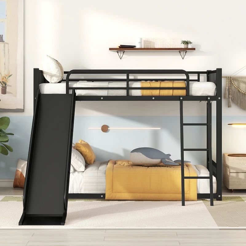 Streamdale Metal Bunk Bed With Slide, Twin Over
