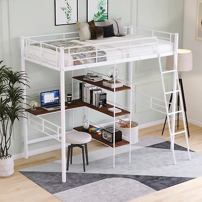 Streamdale Twin Size Metal Loft Bed And Built-In Desk And Shelves