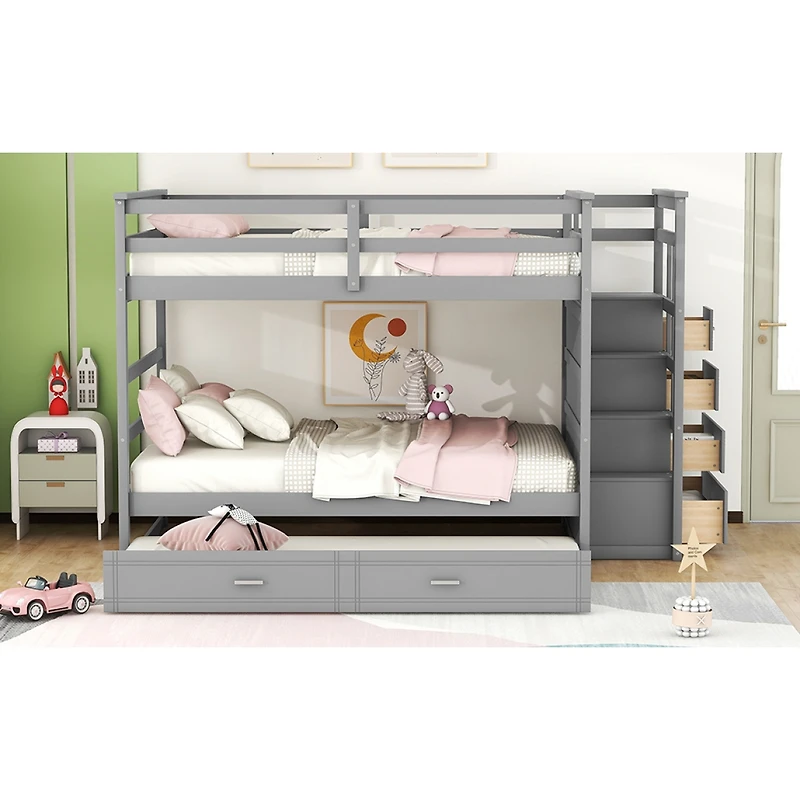 Simplie Fun Full Over Full Bunk Bed With Twin Size Trundle And Staircase