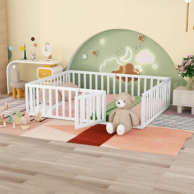 Streamdale Queen Wood Floor Bed Frame With Fence And Door