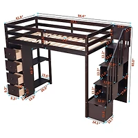 Streamdale Loft Bed with Storage, Stairs, and Shelves
