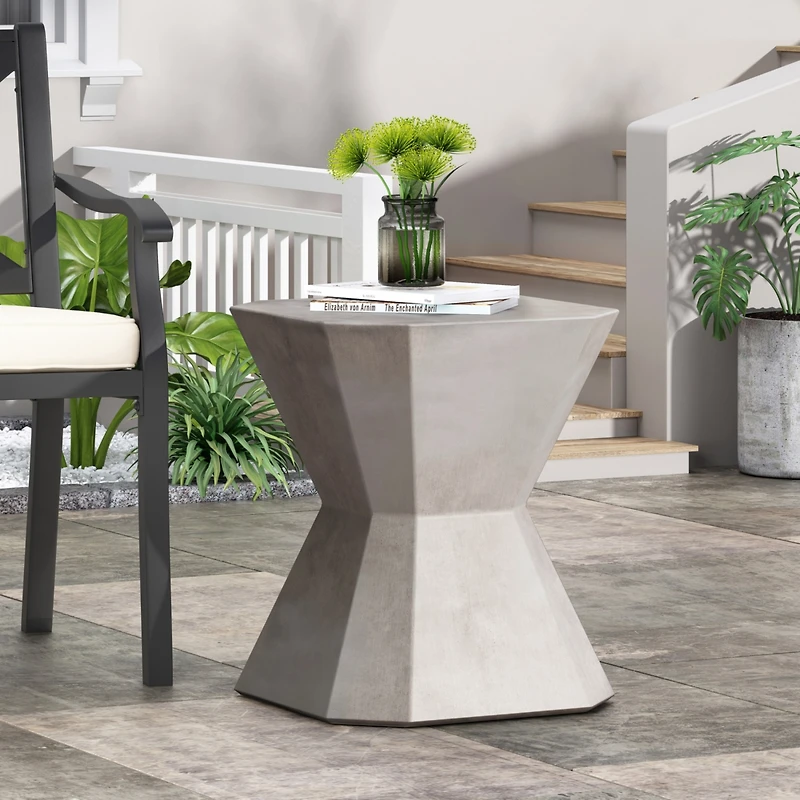 Simplie Fun Lightweight Concrete Hourglass Side Table for Indoor/Outdoor Use
