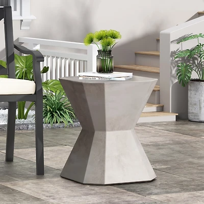 Simplie Fun Lightweight Concrete Hourglass Side Table for Indoor/Outdoor Use