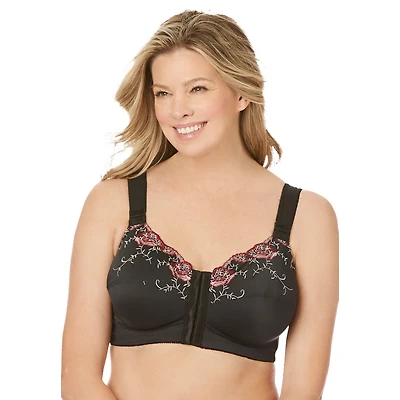 Comfort Choice Women's Front-Close Embroidered Wireless Posture Bra