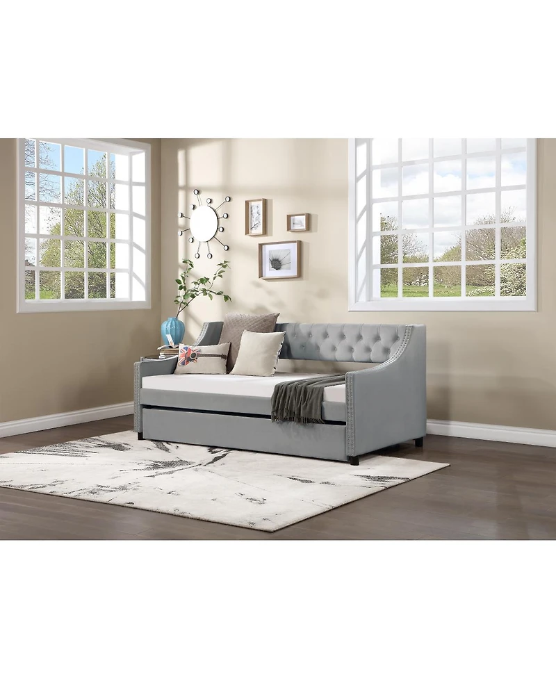 Simplie Fun Twin Size Upholstered Daybed With Trundle, Sturdy Wood Bed Frame with Bed Frame Tufted Button