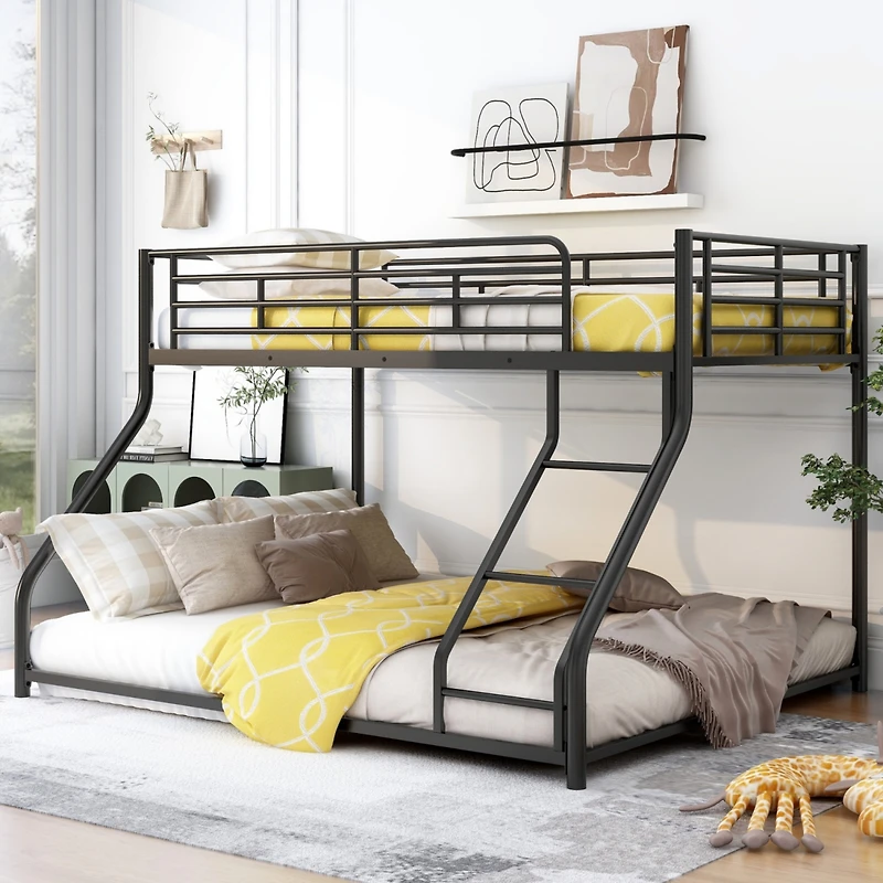 Simplie Fun Metal Floor Bunk Bed, Twin Xl Over Queen