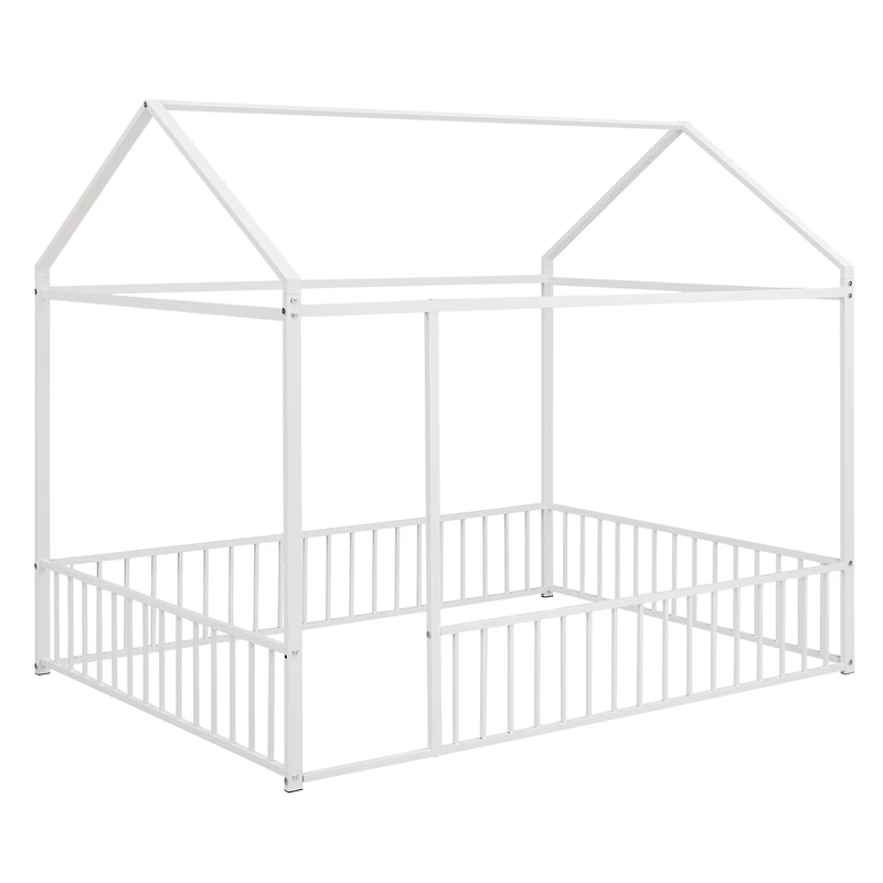 Streamdale Metal House Bed Frame with Fence for Kids