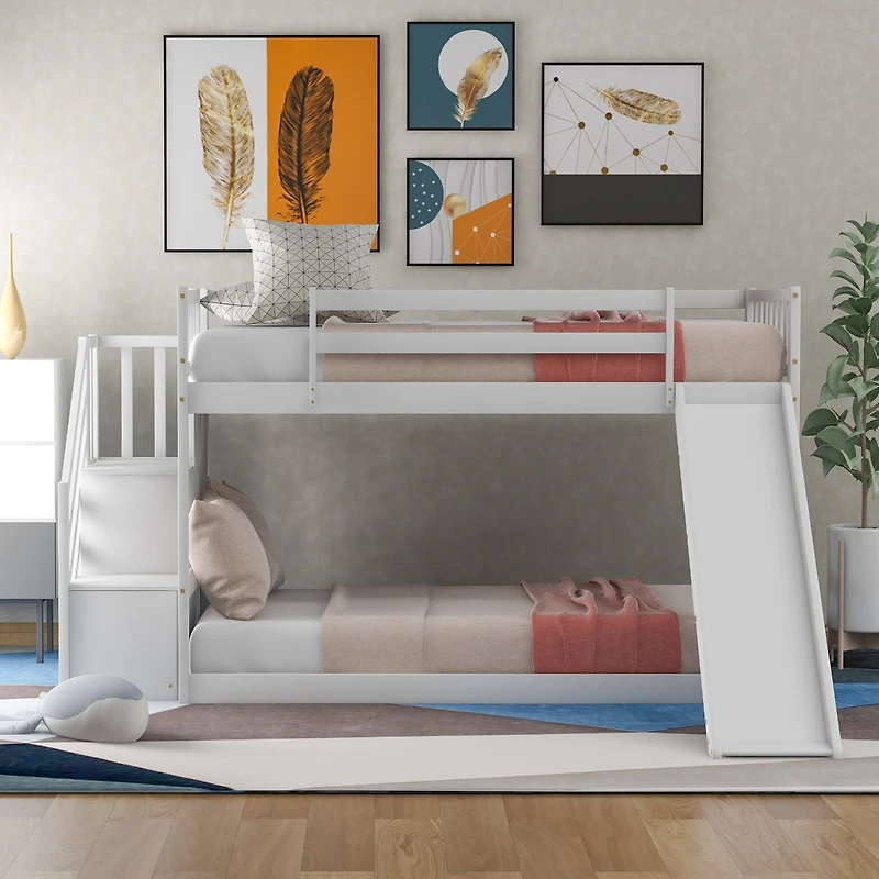 Streamdale Twin Over Bunk Bed With Convertible Slide And Stairway