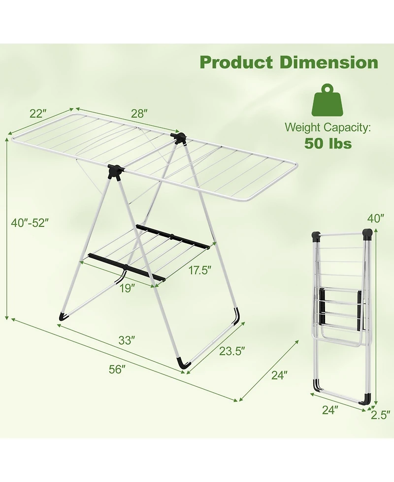 Slickblue 2-Tier Laundry Drying Rack Folding Cloth Rack with Aluminum Frame