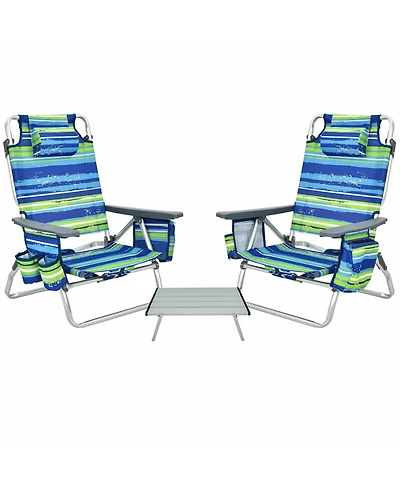 Slickblue 2 Packs 5-Position Outdoor Folding Backpack Beach Table Chair Reclining Set