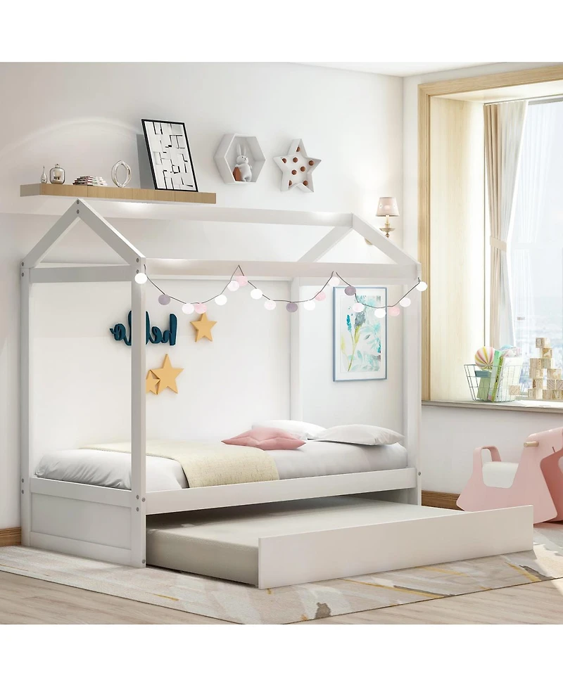 Simplie Fun House Bed With Trundle, Can Be Decorated Twin