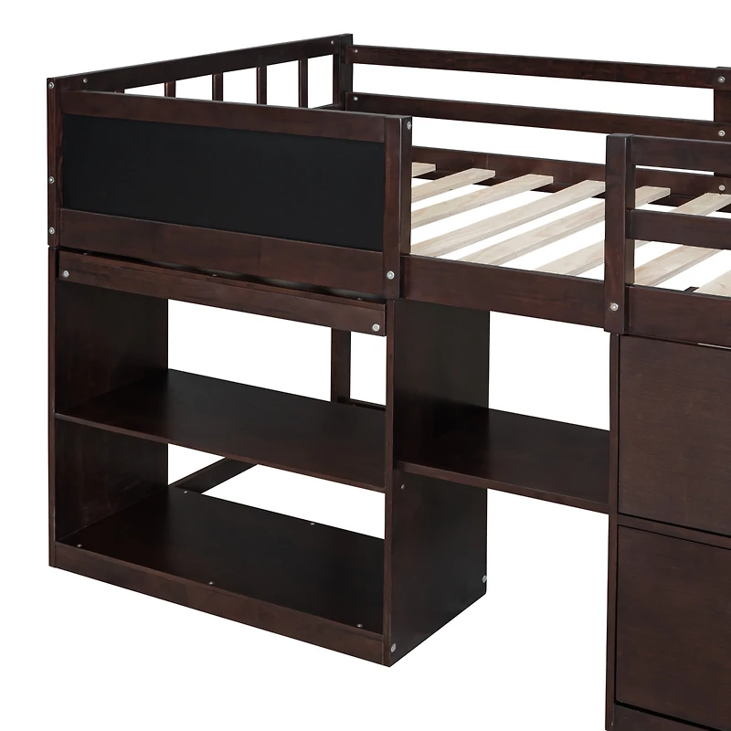 Streamdale Twin Low Loft Bed With Rolling Desk, Shelf And Drawers