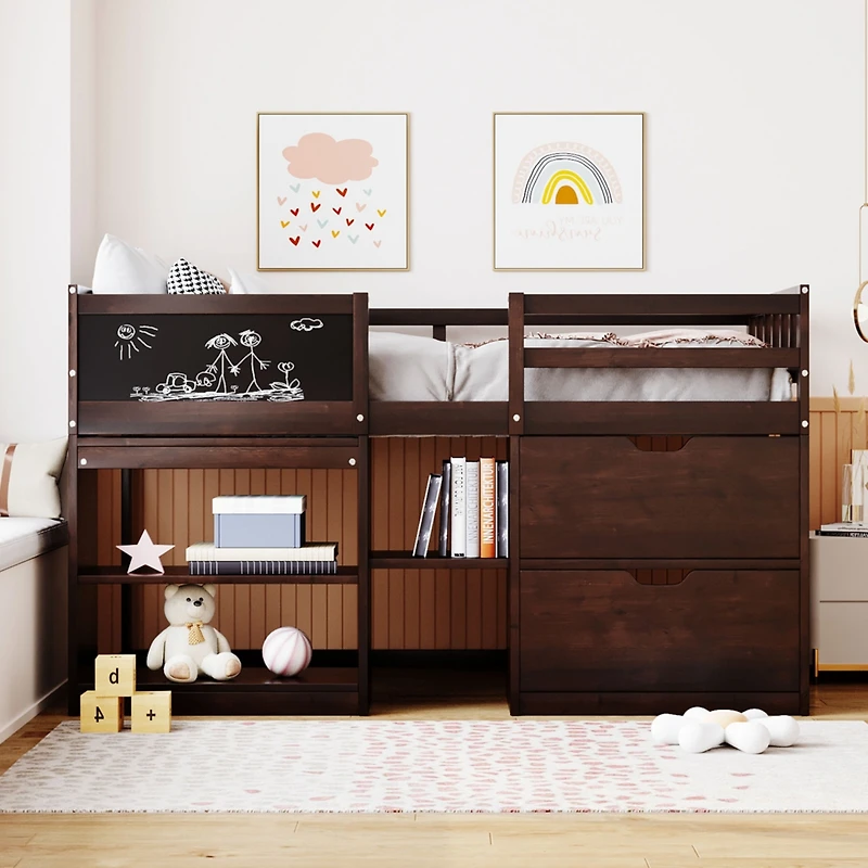 Streamdale Twin Low Loft Bed With Rolling Desk, Shelf And Drawers