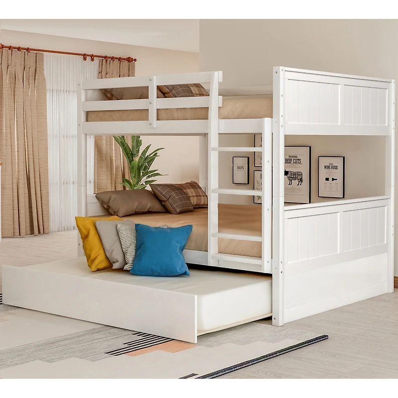 Streamdale Full Over Full Bunk Bed With Twin Size Trundle, Walnut