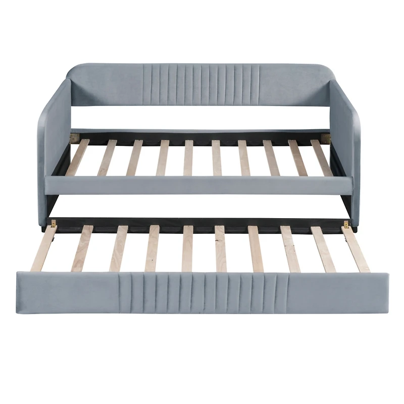 Streamdale Upholstered Daybed Sofa Bed Twin Size With Trundle Bed And Wood Slat