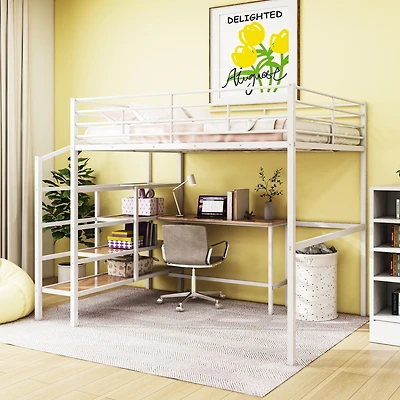 Streamdale Full Metal Loft Bed With Desk And Lateral Storage Ladder