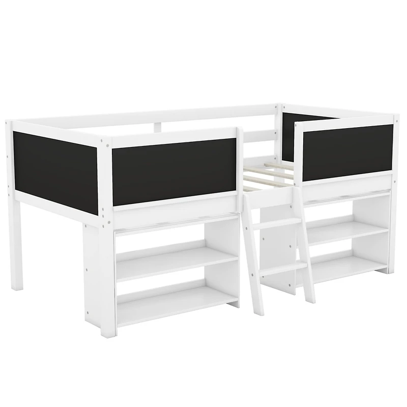 Streamdale Loft bed with shelves, ladder, guardrail chalkboard
