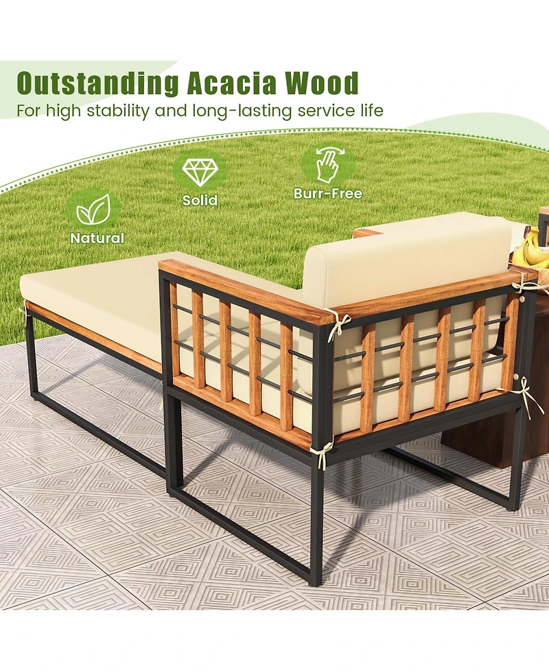 Slickblue Patio Acacia Wood Armchair with Long Ottoman and Seat Back Cushions