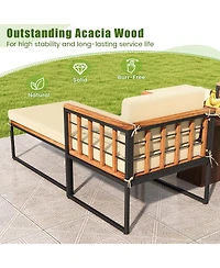 Slickblue Patio Acacia Wood Armchair with Long Ottoman and Seat Back Cushions