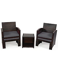 Gymax 5PCS Rattan Patio Furniture Set Chair & Ottoman Set w/ Grey Cushions