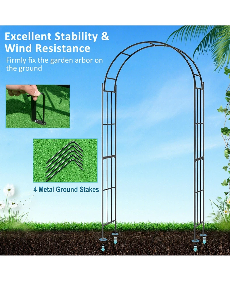 Slickblue 7.5 Feet Metal Garden Arch for Climbing Plants and Outdoor Garden Decor