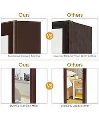 Sugift Full Length Mirror Jewelry Cabinet with Ring Slots and Necklace Hooks-Brown