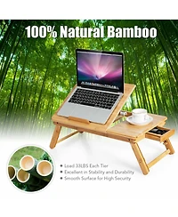 Gymax Bamboo Laptop Desk Adjustable Folding Bed Tray w/Drawer Heat Dissipation