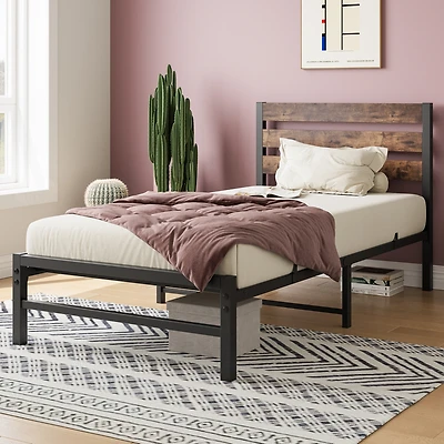 Streamdale Rustic Wood Headboard Twin Bed Frame