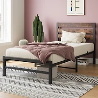 Streamdale Rustic Wood Headboard Twin Bed Frame