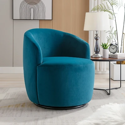 Streamdale Furniture Velvet Fabric Swivel Accent Armchair Barrel Chair With Powder Coating Metal Ring, Teal