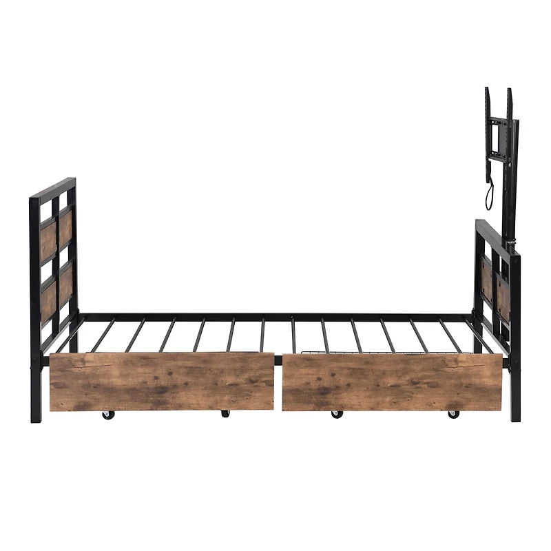 Streamdale Metal Platform Bed with Storage Drawers and Rotatable Tv Stand