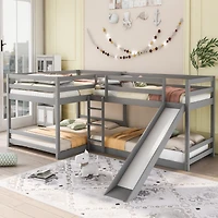 Streamdale Full And Twin L-Shaped Bunk Bed With Slide Short Ladder