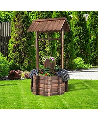Slickblue Outdoor Wooden Wishing Well Planter Bucket